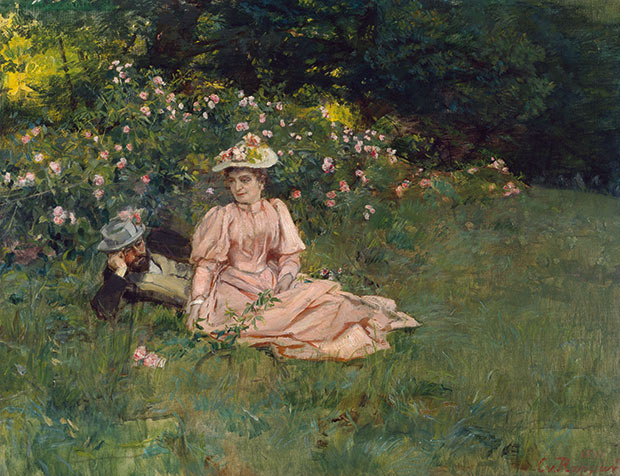 Clara von Rappard, Das Ehepaar unter Rosen, 1886. Öl auf Leinwand, 59,3 x 77,8 cm. Kunstmuseum Bern, Geschenk Frau H. Koller, Lausanne.
